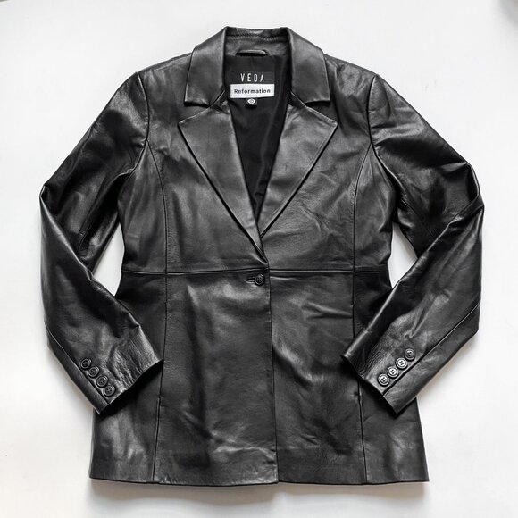 Reformation Veda Bowery Leather Blazer Black Size Large - Picture 4 of 14